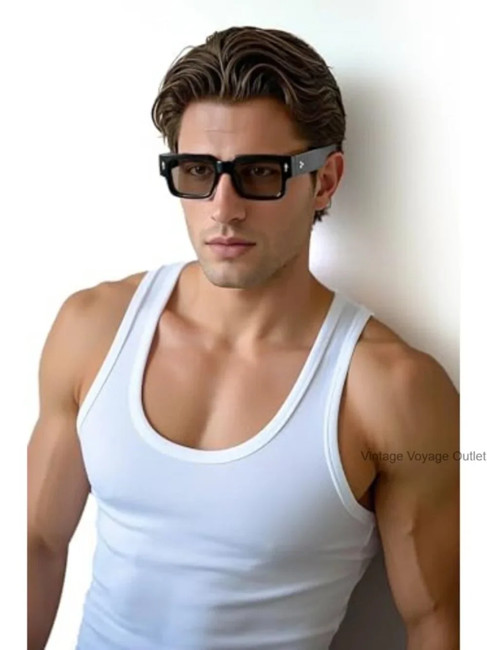 Thick Frame Square Sunglasses Chunky Rectangle Rivet Design UV400 Shades